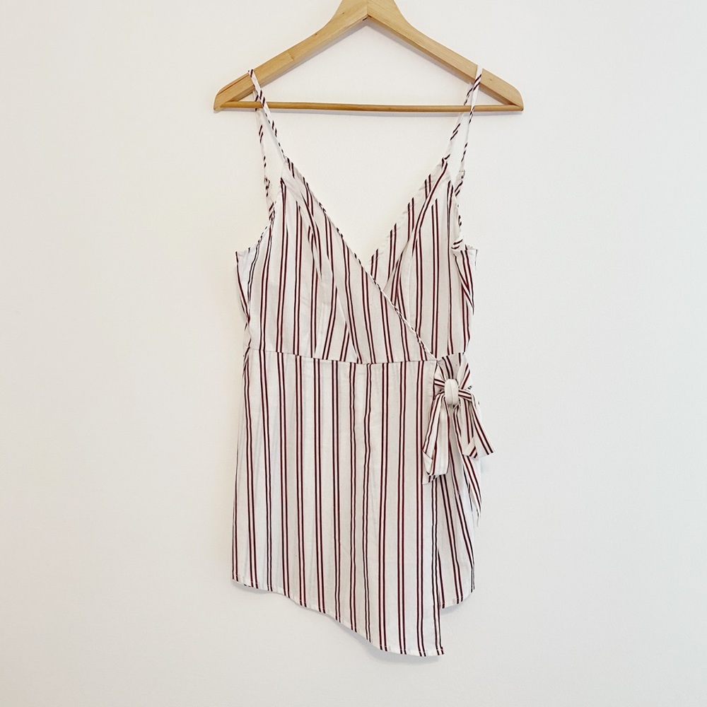 Tobi Maroon Pinstripe Wrap Romper